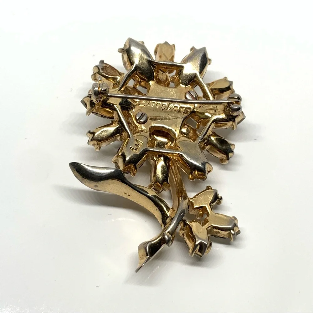 Vintage Original Eisenberg Goldtone Clear Rhinestone Flower Brooch - Picture 4 of 6
